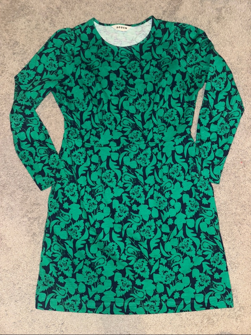 Boden dress jersey 8 petite women’s green navy blue shift Penelope work business